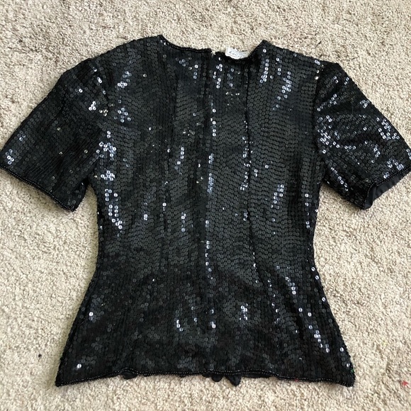 Stunning Vintage Full Sequin Beaded Floral Blouse - Picture 3 of 7